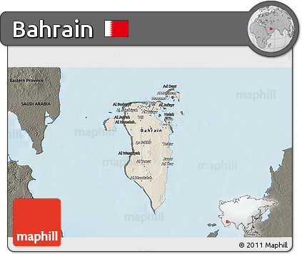 Shaded Relief 3D Map of Bahrain, darken, land only