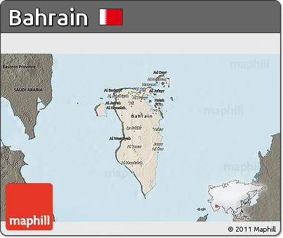 Shaded Relief 3D Map of Bahrain, darken, land only