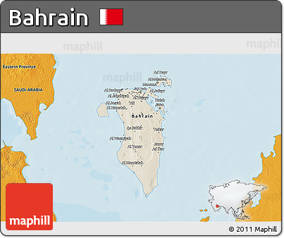 Shaded Relief 3D Map of Bahrain, political outside