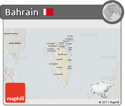 Shaded Relief 3D Map of Bahrain, semi-desaturated