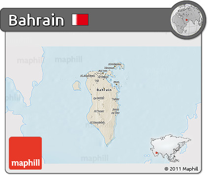 Shaded Relief 3D Map of Bahrain, single color outside