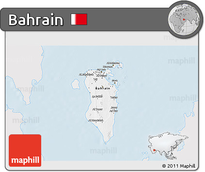 Silver Style 3D Map of Bahrain, single color outside