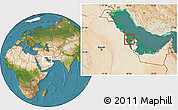 Satellite Location Map of Bahrain, highlighted country, within the entire country