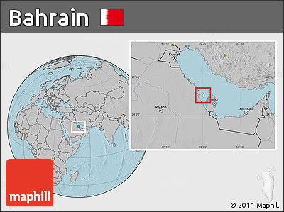 Blank Location Map of Bahrain, gray outside, hill shading outside
