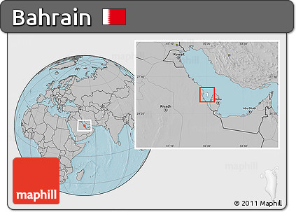 Blank Location Map of Bahrain, gray outside, hill shading outside