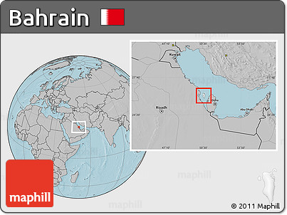 Blank Location Map of Bahrain, gray outside, hill shading outside