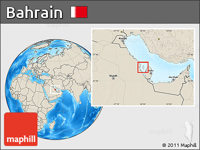 Blank Location Map of Bahrain, shaded relief outside
