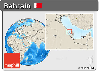 Blank Location Map of Bahrain, shaded relief outside
