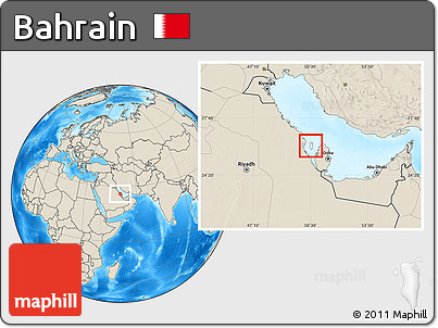 Blank Location Map of Bahrain, shaded relief outside