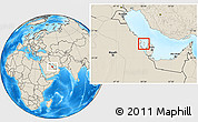 Blank Location Map of Bahrain, shaded relief outside