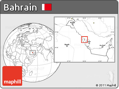 Gray Location Map of Bahrain, blank outside, hill shading inside