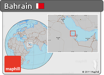 Gray Location Map of Bahrain, hill shading inside
