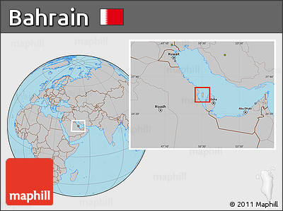 Gray Location Map of Bahrain, hill shading inside