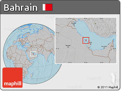 Gray Location Map of Bahrain, hill shading