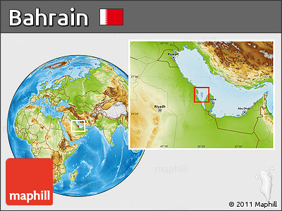 Gray Location Map of Bahrain, physical outside, hill shading