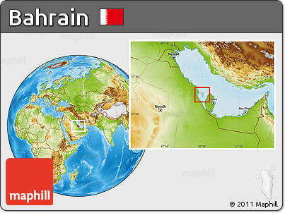Gray Location Map of Bahrain, physical outside, hill shading