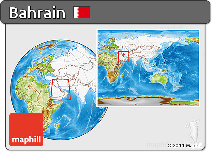 Physical Location Map of Bahrain, highlighted continent, within the entire continent
