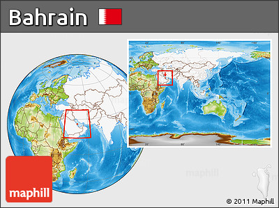 Physical Location Map of Bahrain, highlighted continent, within the entire continent