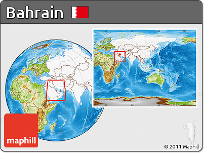 Physical Location Map of Bahrain, highlighted continent, within the entire continent