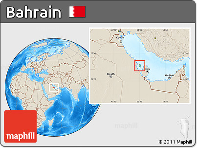Physical Location Map of Bahrain, shaded relief outside