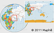 Political Location Map of Bahrain, highlighted continent, within the entire continent