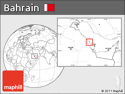 Satellite Location Map of Bahrain, blank outside