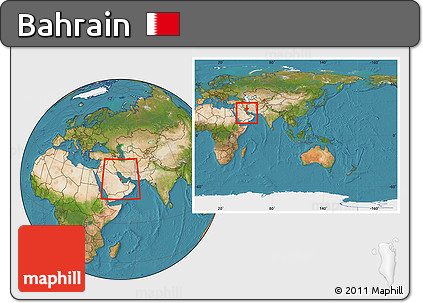 Satellite Location Map of Bahrain, within the entire continent