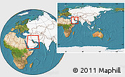 Satellite Location Map of Bahrain, highlighted continent, within the entire continent