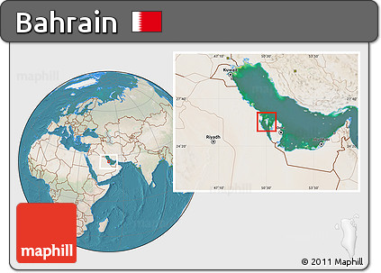 Satellite Location Map of Bahrain, lighten, land only
