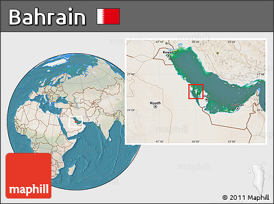 Satellite Location Map of Bahrain, lighten, land only