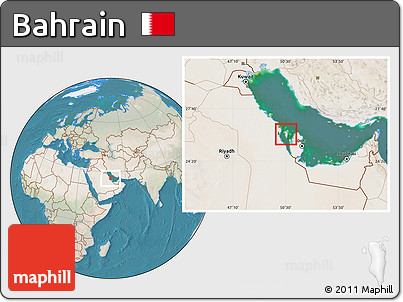 Satellite Location Map of Bahrain, lighten, land only