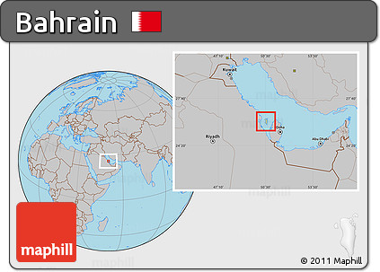 Savanna Style Location Map of Bahrain, gray outside, hill shading inside