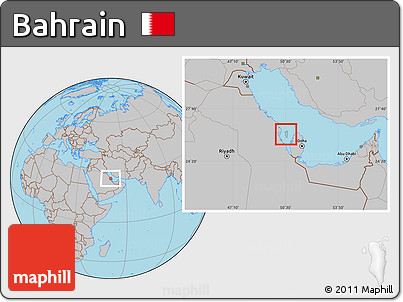 Savanna Style Location Map of Bahrain, gray outside, hill shading inside