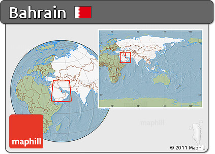 Savanna Style Location Map of Bahrain, highlighted continent, within the entire continent, hill shading