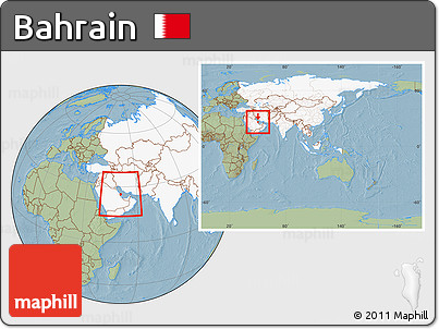 Savanna Style Location Map of Bahrain, highlighted continent, within the entire continent, hill shading