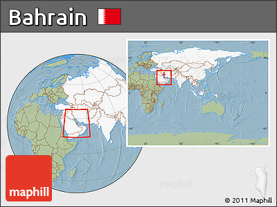 Savanna Style Location Map of Bahrain, highlighted continent, within the entire continent, hill shading