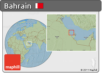 Savanna Style Location Map of Bahrain, hill shading outside
