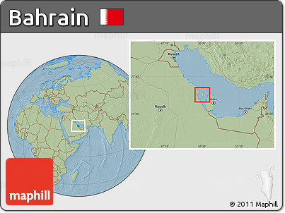 Savanna Style Location Map of Bahrain, hill shading outside