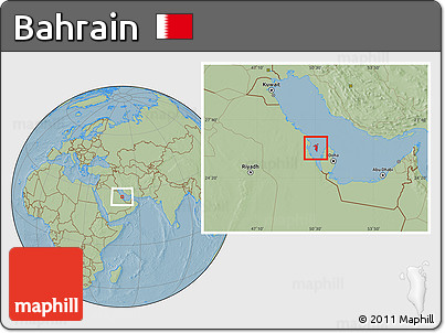 Savanna Style Location Map of Bahrain, hill shading