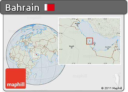 Savanna Style Location Map of Bahrain, lighten, hill shading