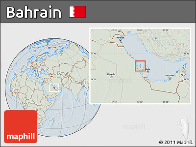 Savanna Style Location Map of Bahrain, lighten, hill shading