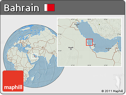 Savanna Style Location Map of Bahrain, lighten, land only, hill shading