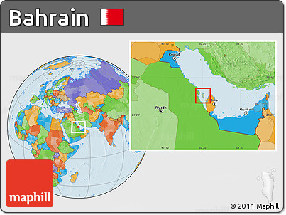 Savanna Style Location Map of Bahrain, political outside, hill shading