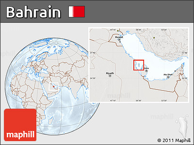 Shaded Relief Location Map of Bahrain, lighten, semi-desaturated