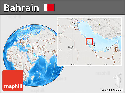Shaded Relief Location Map of Bahrain, lighten, semi-desaturated, land only