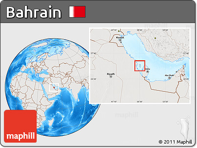 Shaded Relief Location Map of Bahrain, lighten, semi-desaturated, land only