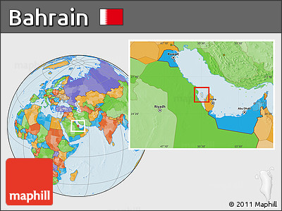 Shaded Relief Location Map of Bahrain, political outside