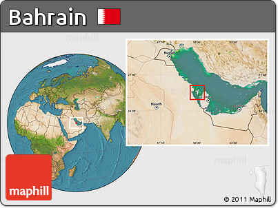 Shaded Relief Location Map of Bahrain, satellite outside