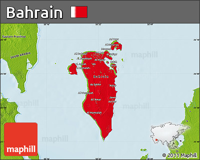 Flag Map of Bahrain, physical outside, flag centered