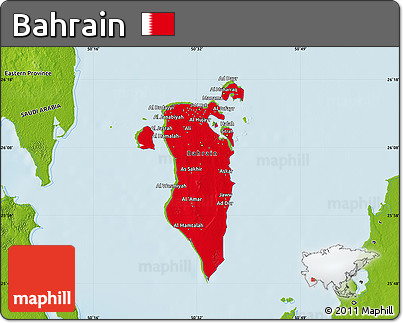 Flag Map of Bahrain, physical outside, flag centered